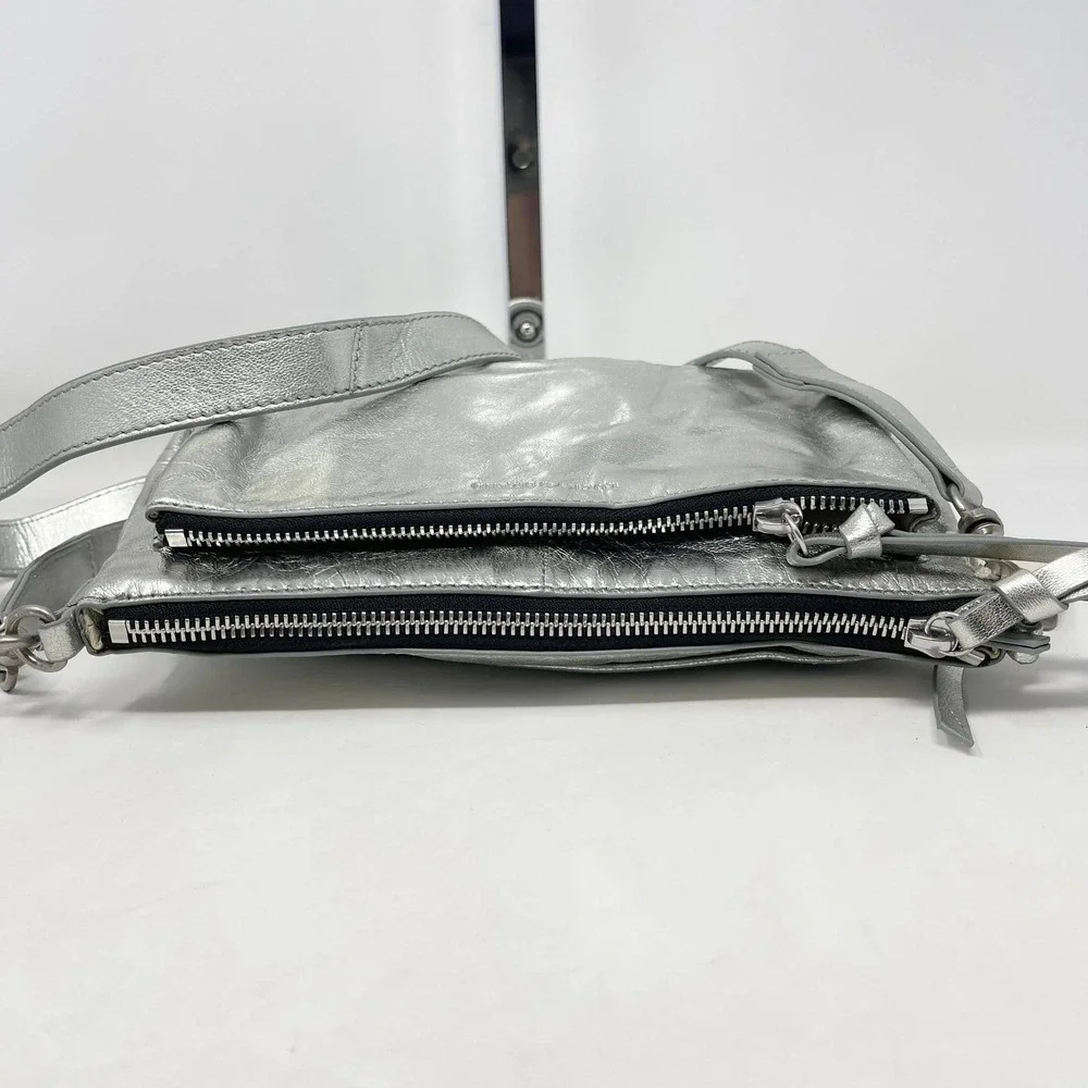 Lucky Brand Koda Crossbody Silver Metallic Topanga Leather Flashy Shiny Party - Picture 10 of 15